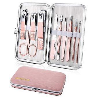 Conjunto de Manicure, Kit de Cortador de Unhas Mini para Viagem Ferramentas de Cuidado com Pedicure, 10pcs Kit de Cuidados com Aço Inoxidável (Rosa) Rosa -