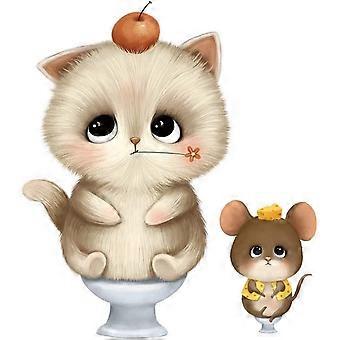 Cartoon Cat Mouse Wall Stickers Kitten for Kids Room Background Home Decoration Bathroom Toilet Wallpaper Cute Animals Stickers - -