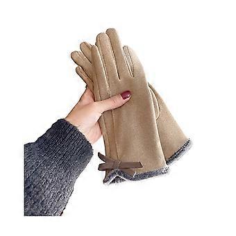 Dames winterhandschoenen met touchscreenfunctie, warme handschoenen met pluizige manchetten en strikjes, verdikte thermische handschoenen voor autorijden, sms'en en woon-werkverkeer. KAESI