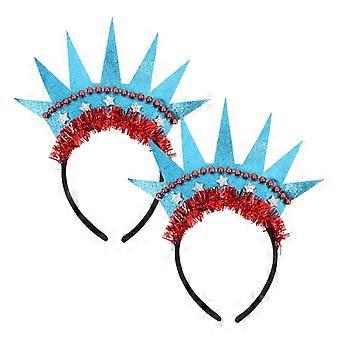 2 pezzi Cerchietto per capelli con corona della Statua della Libertà, decorazione per il Giorno dell'Indipendenza, accessorio per capelli blu