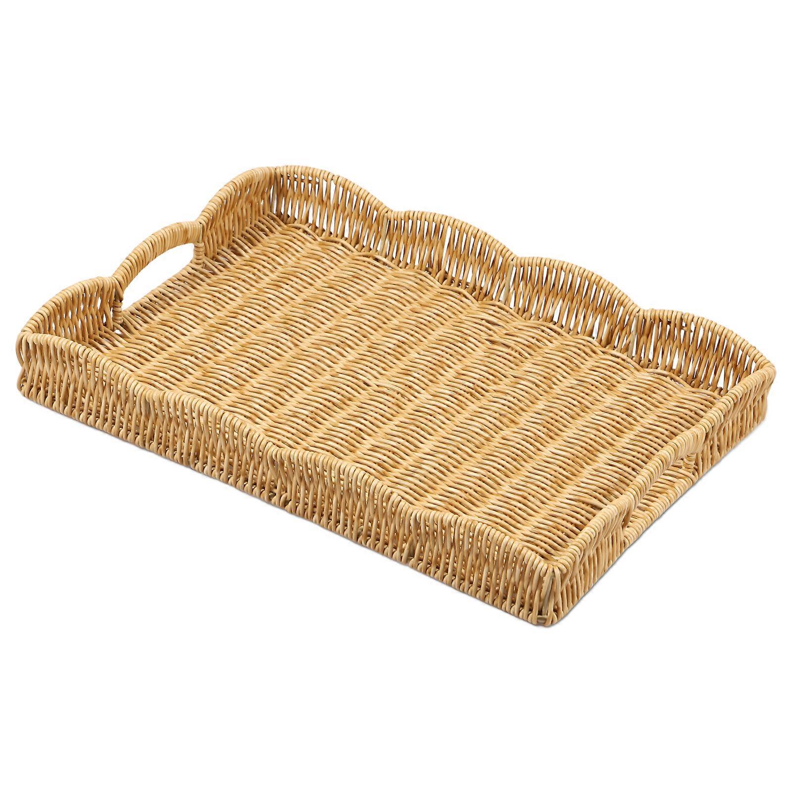 Imitation Rattan Tray Vintage Rectangular Serving Tray Decorative Tabletop Serving Baskets Multifunction Organizing Platter