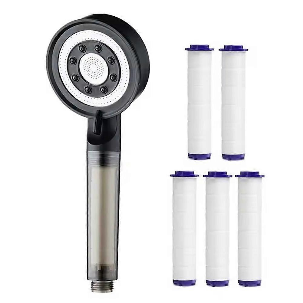 Black High Pressure Shower Head with Filter, 5 Modes Adjustable Large Flow Rainfall Spray Bathroom Accessory Set