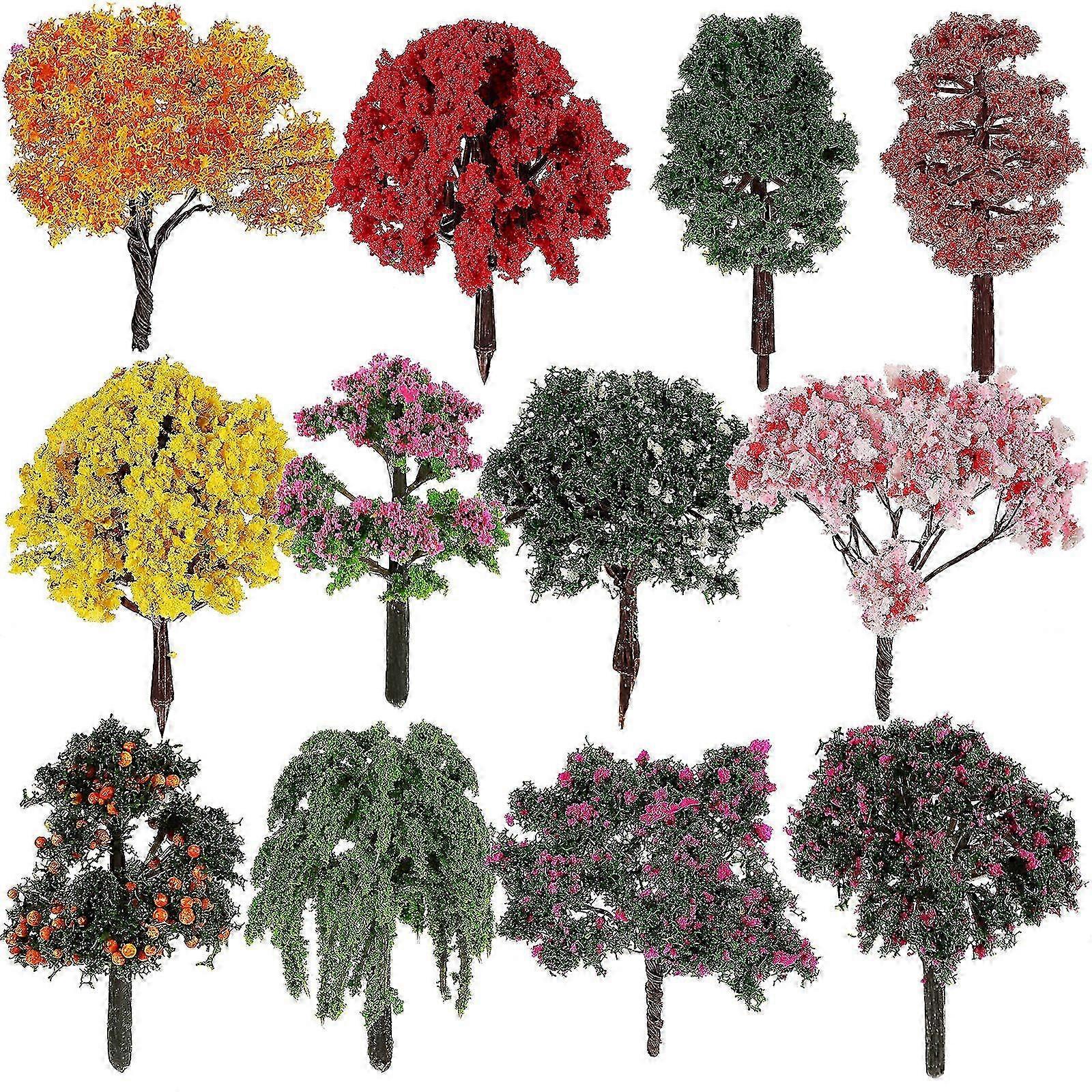 Plastic Fake Tree Model 12Pcs Assorted Color Reusability compatible with Decor Mini Trees Models