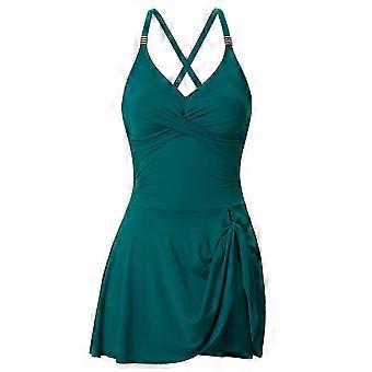 Women Piece Skirted Swimsuit With Briefs Push Up V Neck Swim Dress Swimwears Adjustable Strap Skirted Bathing Suit Peacock Green S