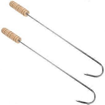 2 pcs Stainless Steel Boot Hooks Cowboy Boot Puller Wood Handle Boot Hooks for Home