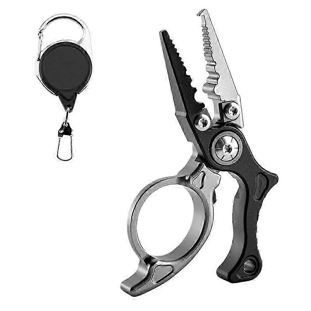Mini Fishing Pliers with Zinger Retractor, Cutters, Split Ring & Hook Remover Tool