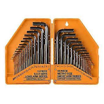 30PCS CRV L-wrench Bicycle Inner Hexagon Wrench Set Chrome-vanadium Steel METRIC SAE Bike Repairing Tools with Plastics Storage Box