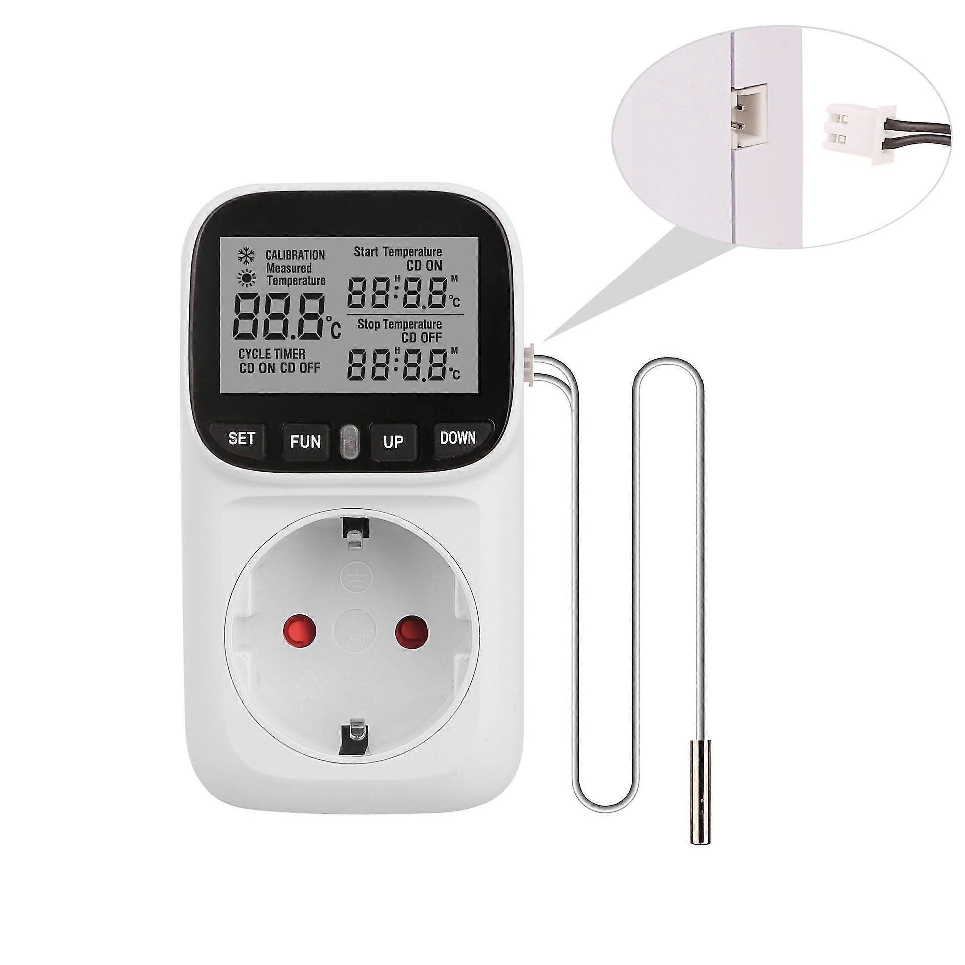 EU Plug Temperature Controller Socket with Probe and Timer for Heating Equipment