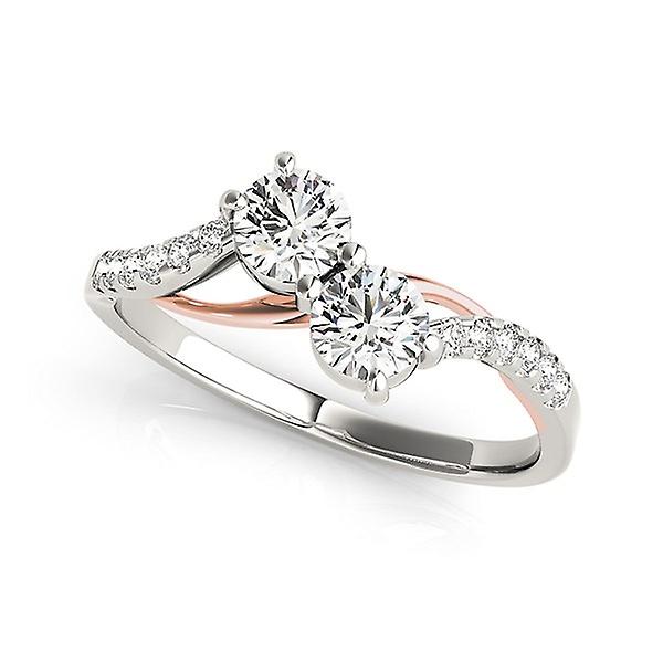 2つのストーンダイヤモンドリングカーブバンド、K14ホワイトローズゴールド5/8 cttw