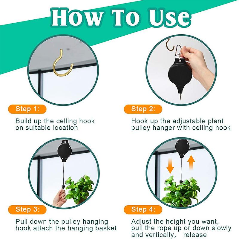 WROSWT Upgraded Retractable Plant Hangers (3 Pack, White) - Auto-Lock Pulley System For Hanging Baskets, Bird Feeders, Up To 30 Lbs, 40" Rope