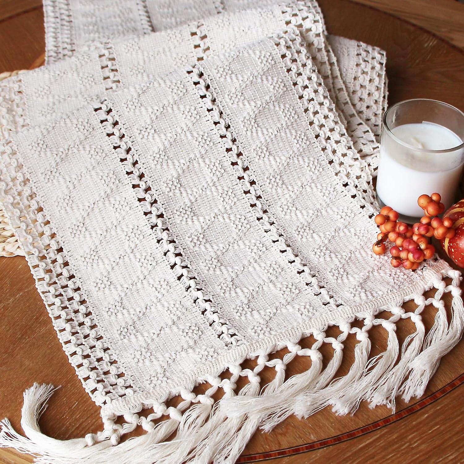 Boho Table Runner for Home Decor 72 Inches Long Farmhouse Rustic Table Runner Cream & Brown Macrame Table Runner