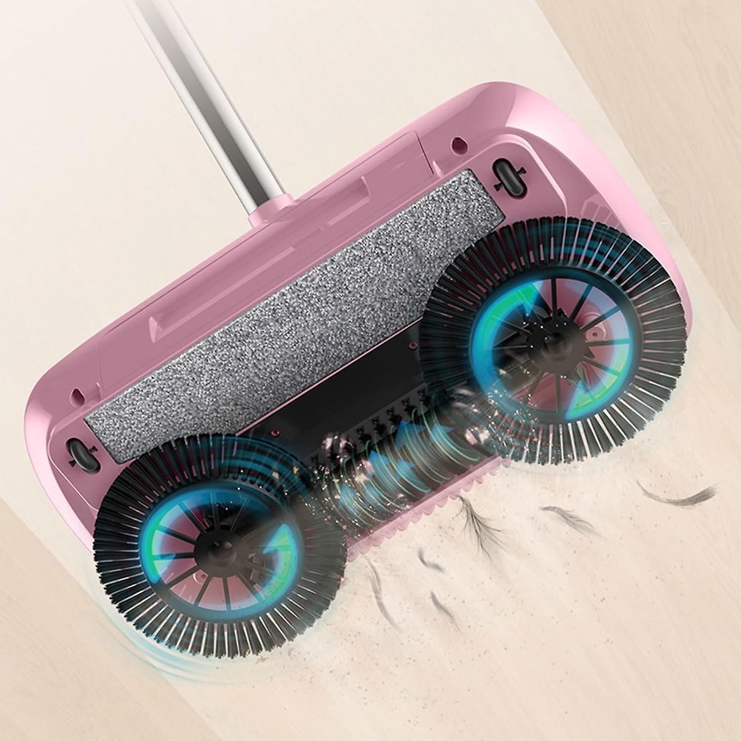 Manual Push Floor Sweeper Broom and Mop Combo with Dustpan for Hardwood Tile Cleaning Blue E