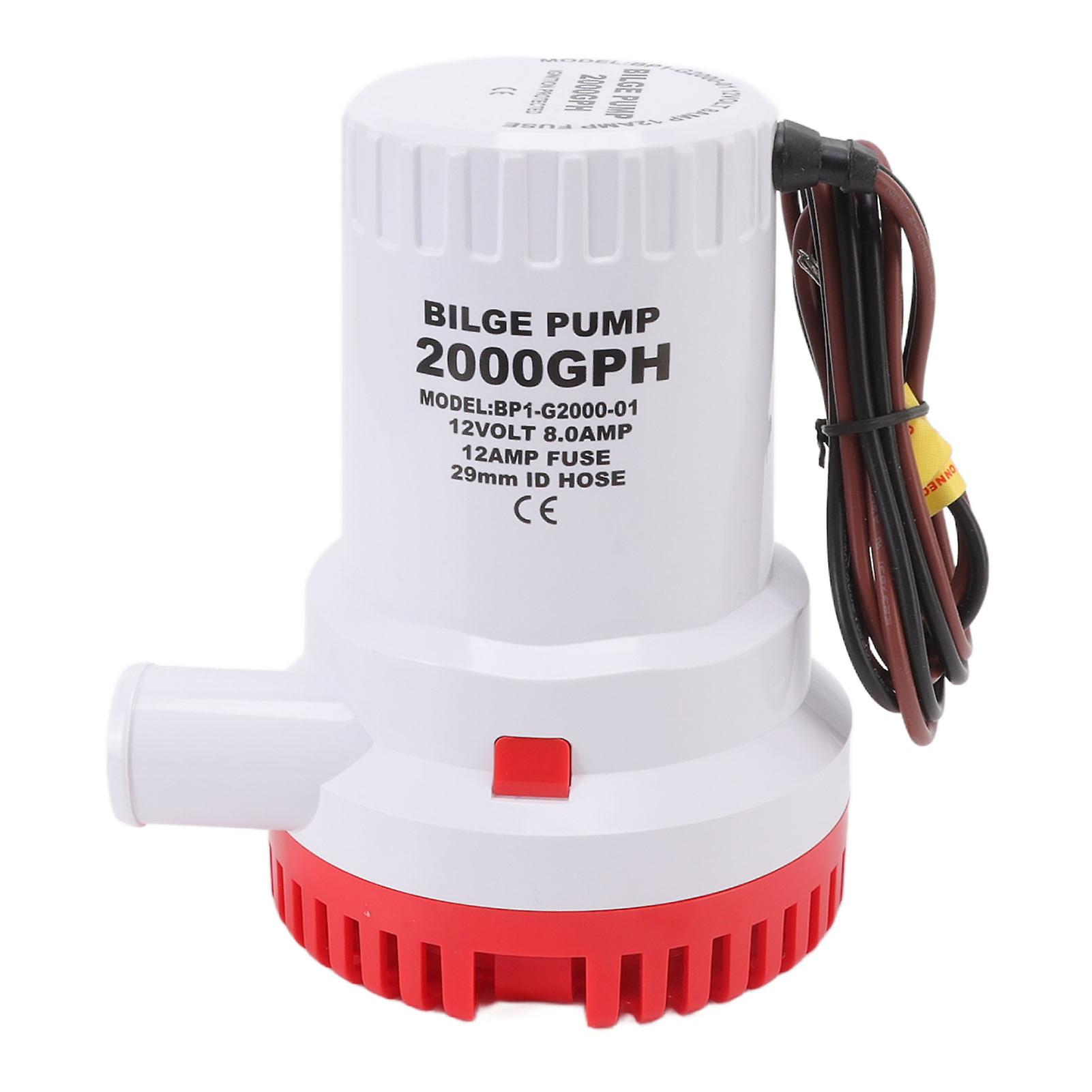 Quiet Boat Bilge Pump, Submersible, Micro-Sump, for Pond, Pool, 2000 GPH, 12V