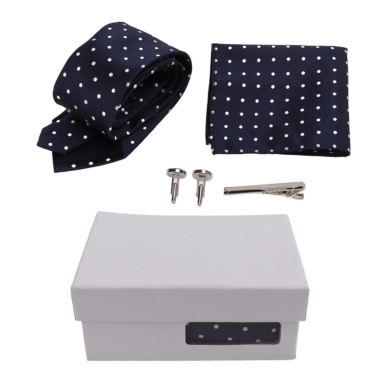 Polka Dot Men’s Tie Set - Classic Formal Business Gift Box with Tie Clip, Cufflinks, and Pocket Square