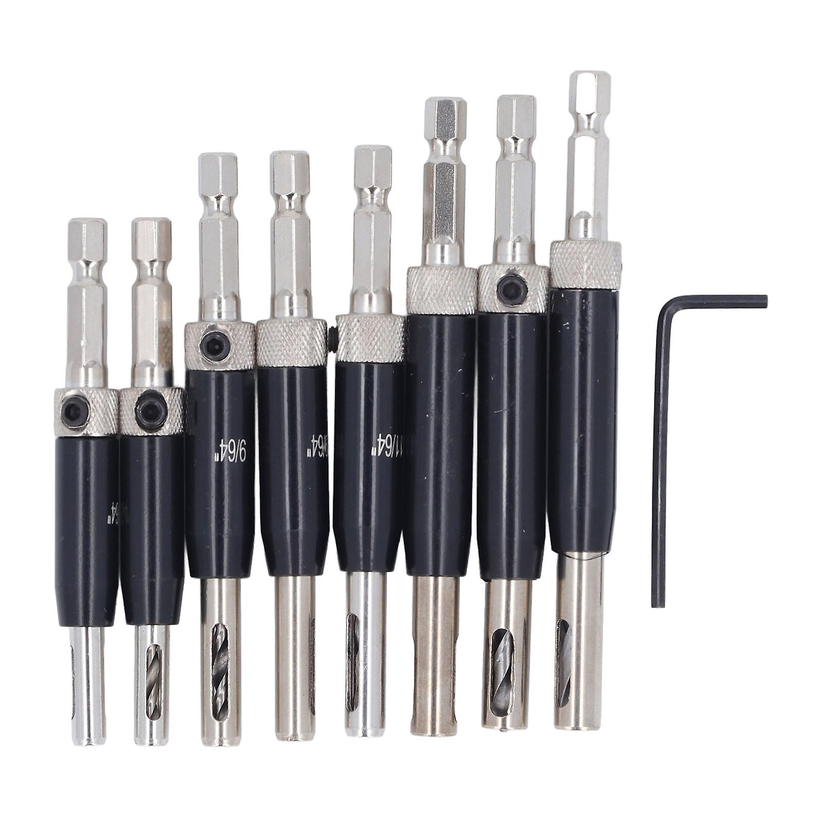 8Pcs Self Centering Hinge Drill Bit Black Hex Shank Hinge Hole Opening Drill Tool Set for Woodworking Door Window 