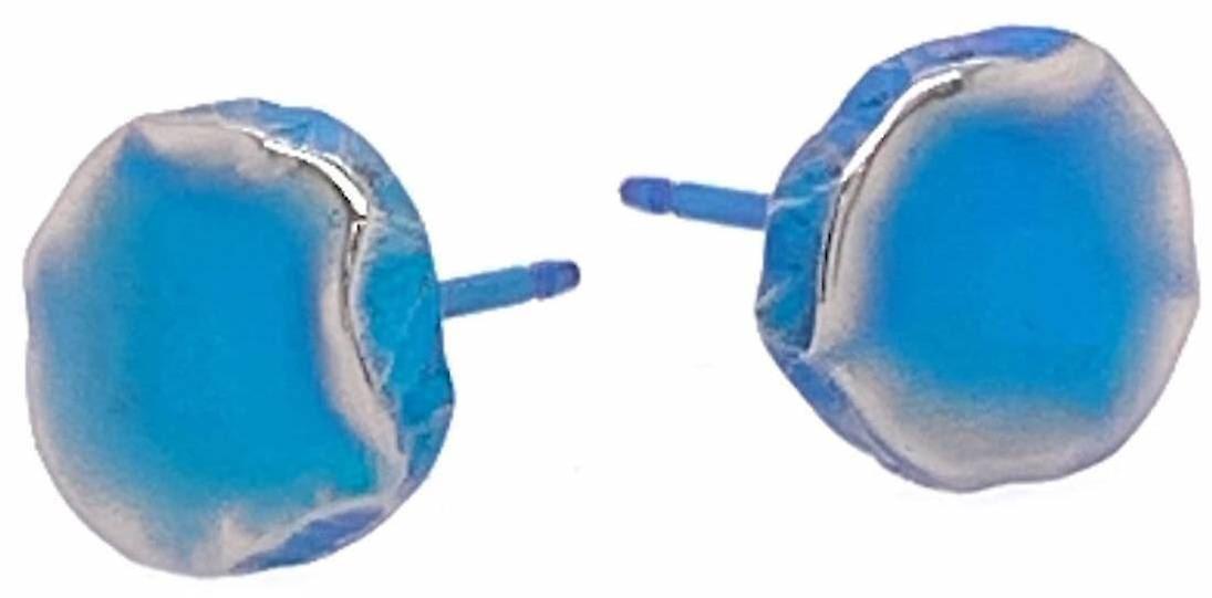 Ti2 Titanium Squashed 9mm Round Stud Earrings - Kingfisher Blue