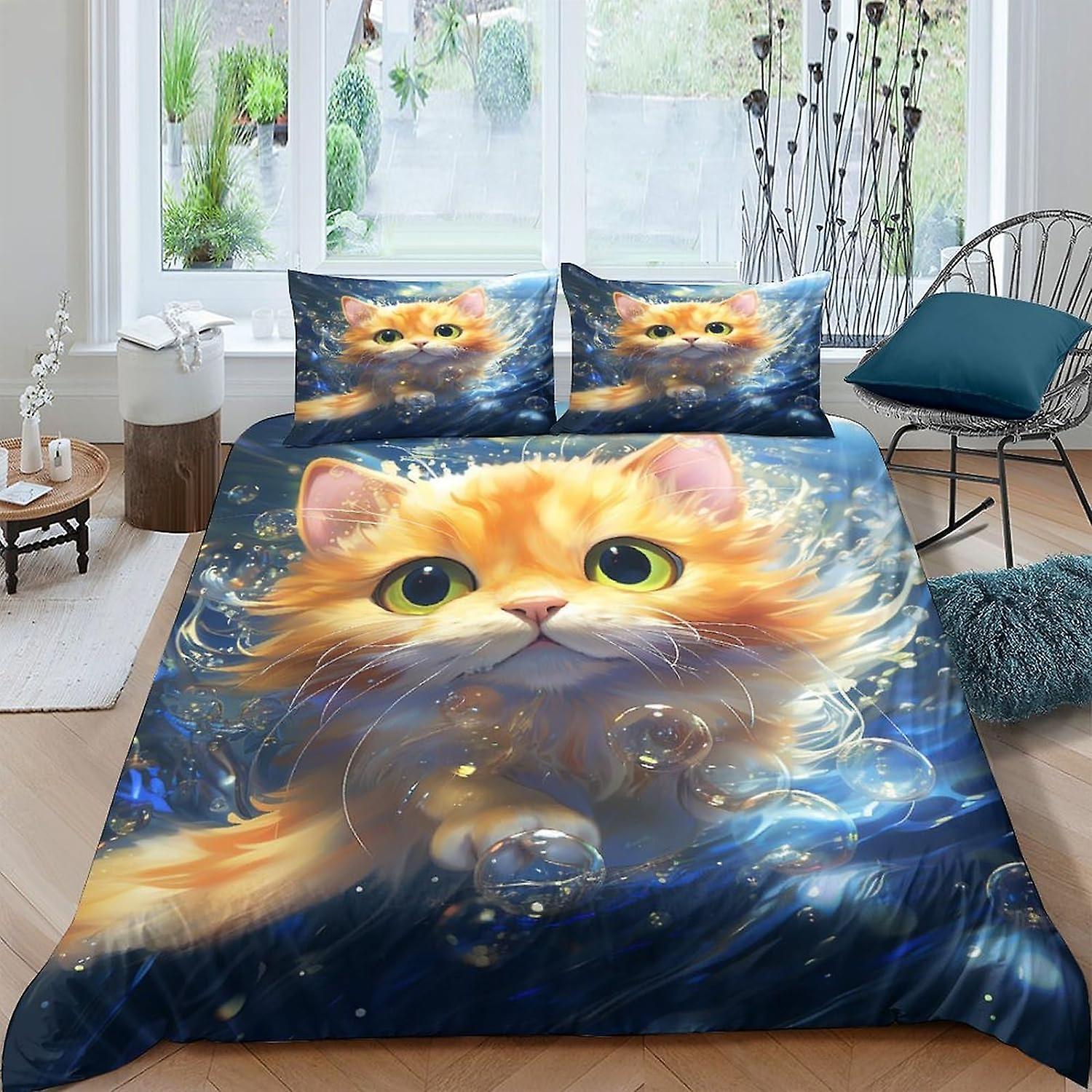 EKENOZ Cartoon Animal Cat 3D Printing Pattern Piece Set Quilt