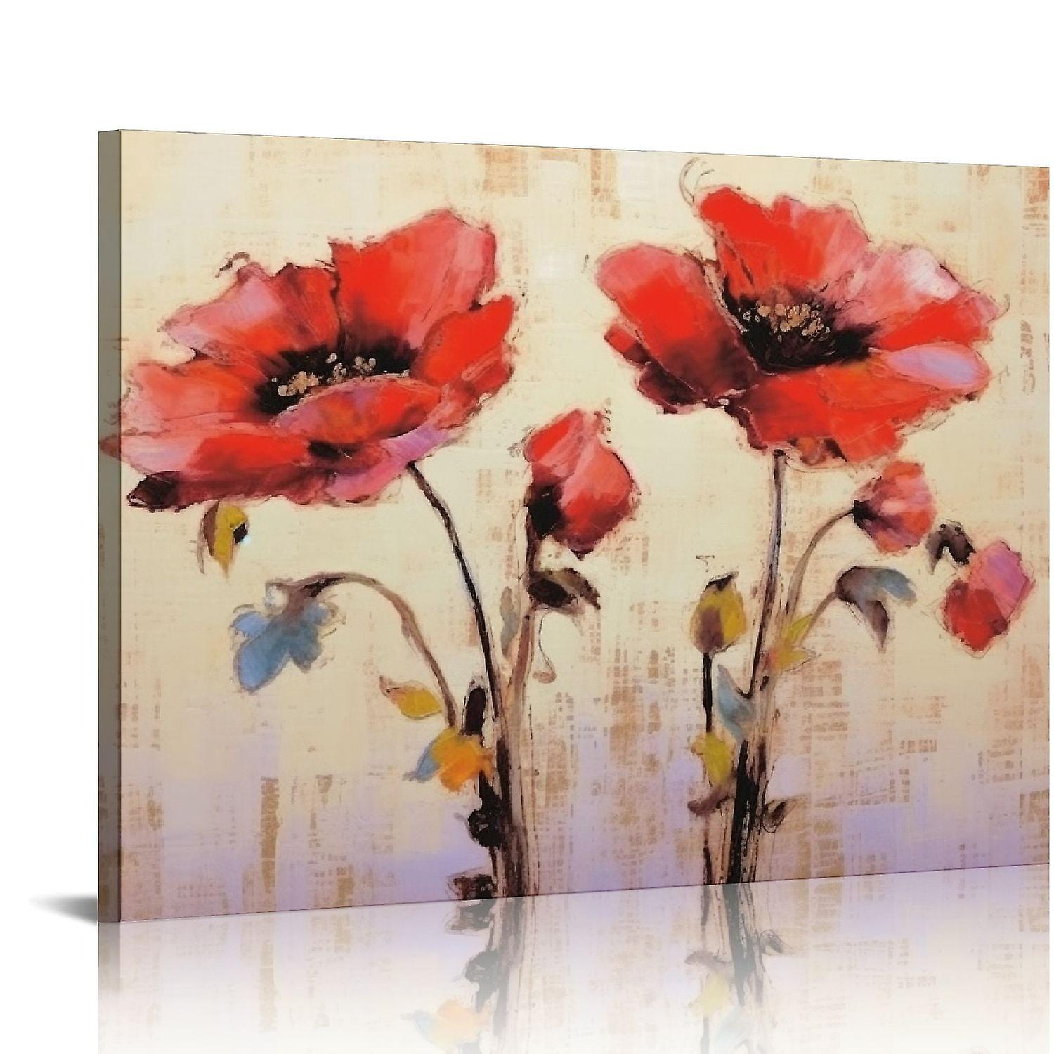 Vivid Red Poppies V Canvas Wall Art-kafeiaaa1173