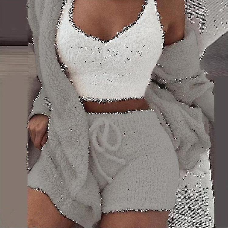 Plush pajama set, women's plush vest, jacket, shorts, casual home wear set