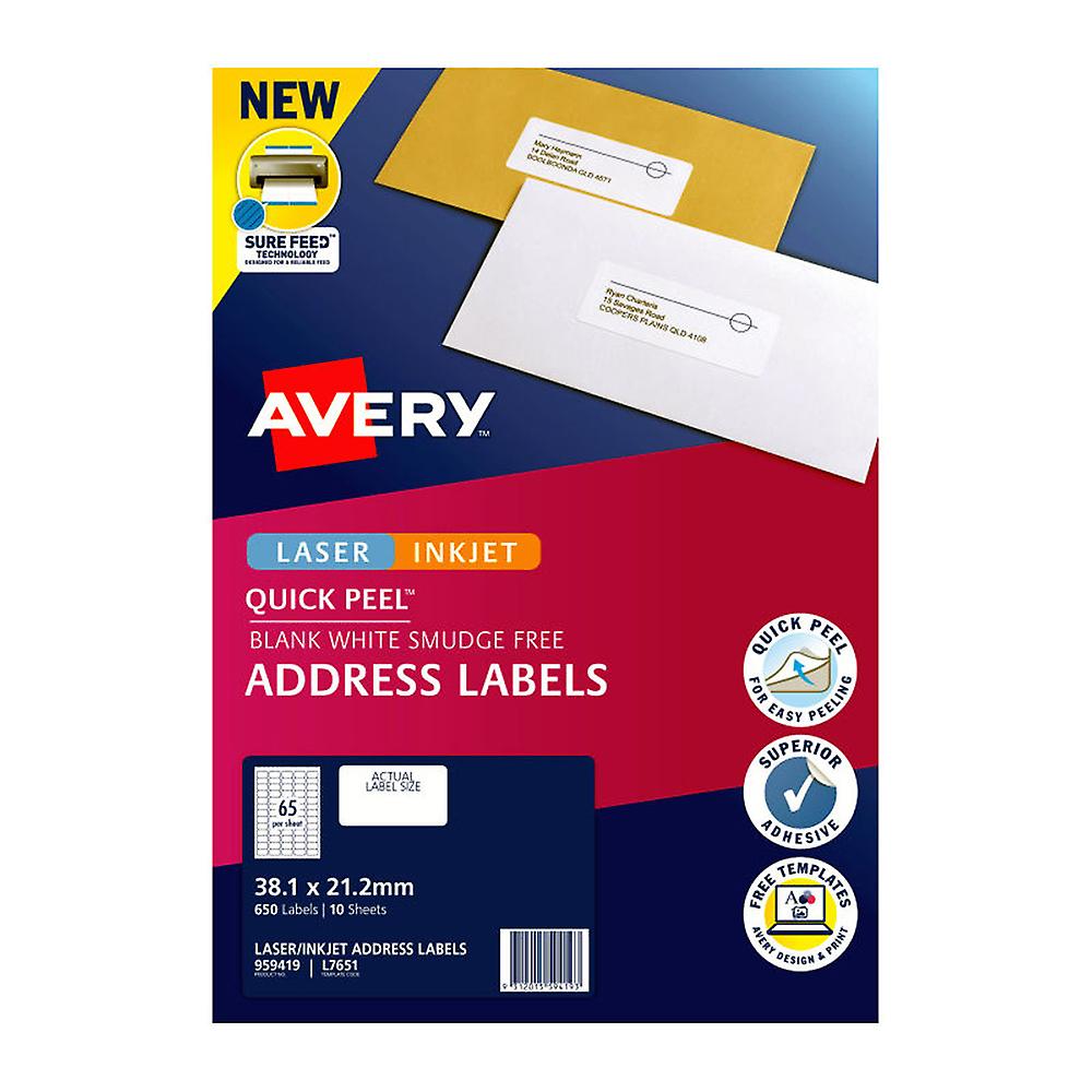 Avery Excellent Quality Durable Eco Friendly Inkjet Laser Labels 65Up 10pk