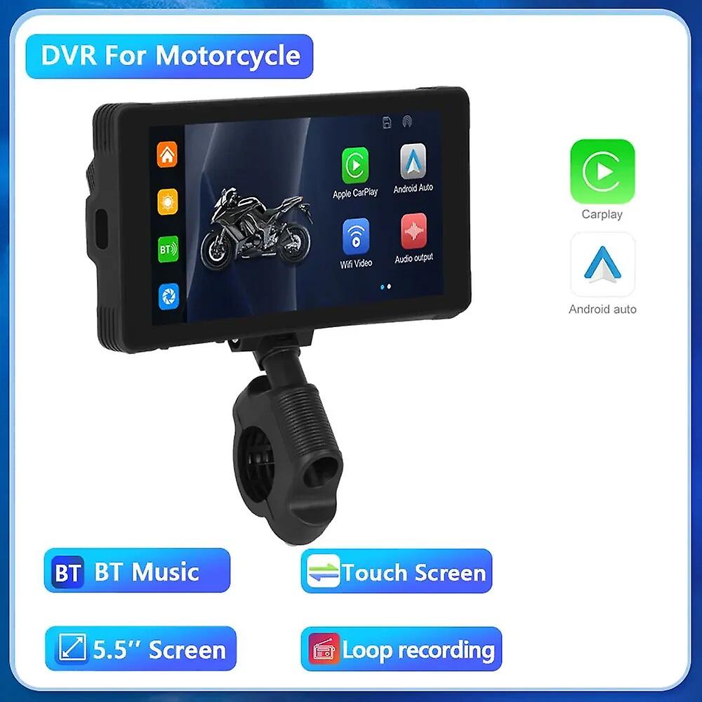 5.5'' Motorcycle Monitor Dvr Motorcycle Portable Navigator Wireless Carplay Android Auto Drive Recorder Wifi Waterproof