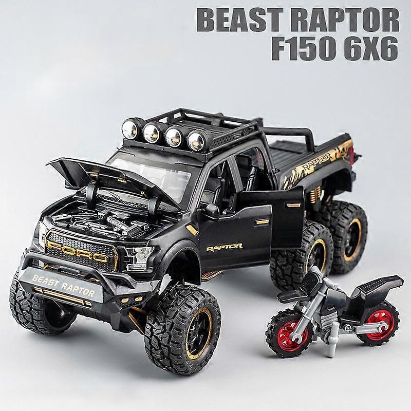 1:28 Raptor F150 Big Wheel Alloy Diecast Car Model With Sound Light Pull Back Car Toys For Children Xmas Gifts