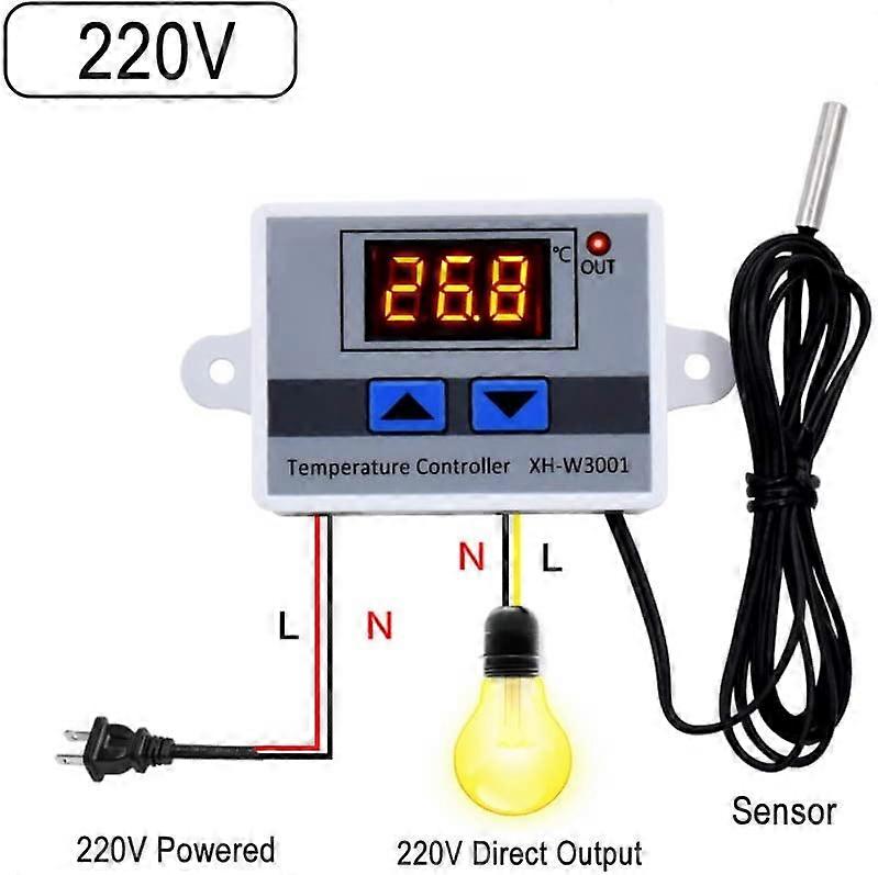 220 Digital Led Temperature Controller Module, XH-W3001 Thermostat Switch with Waterproof Probe, Programmable Heating Thermostat