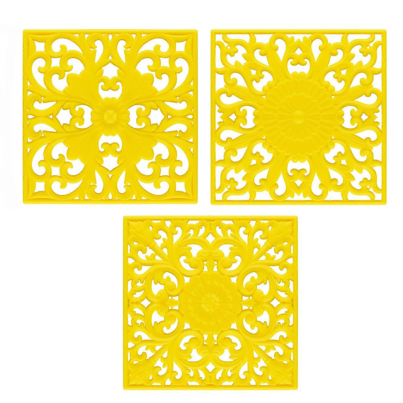 3pcs, Silicone Square Mat, Square Hollow Heat Proof Table Mat, Kitchen Tableware Pad, Modern Home Decoration Desk Pad, Dishes Pot Placemat, Room Decor