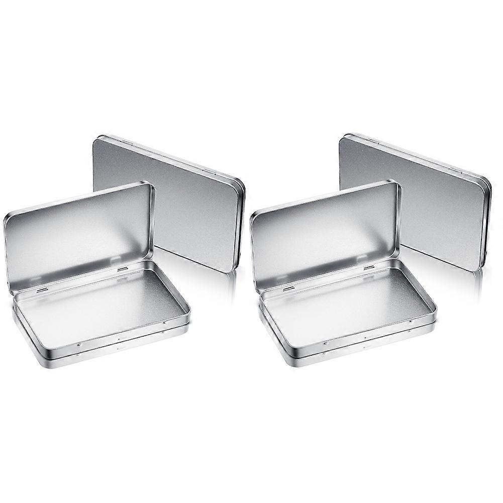 Rectangular Metal Tin Box with Lid Metal Hinged Lid Tin Metal Empty Tin Box Container Silver Storage Tin Box,4PCS