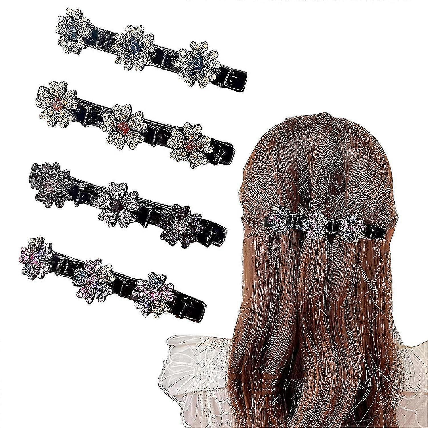 4 stk mousserende krystal sten flettet hårspænder til kvinder, rsvelte med 3 Small_Feb