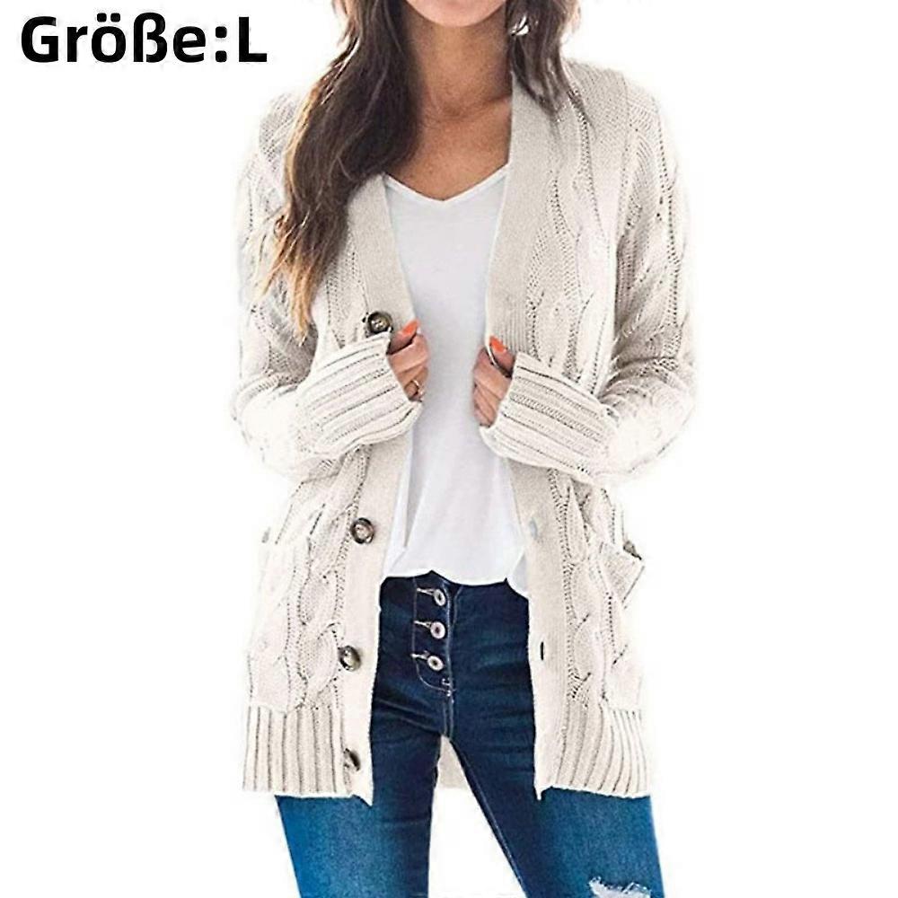 Lång stickad kofta för kvinnor, vanlig kofta