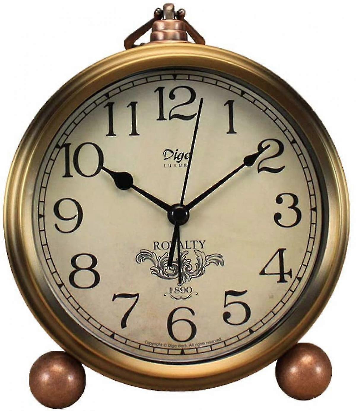 Metal Golden Table Clock, Retro Vintage Non-ticking Small Alarm Clock,battery Operated Silent Quartz Movement Hd Glass Desk Clock (arabic)