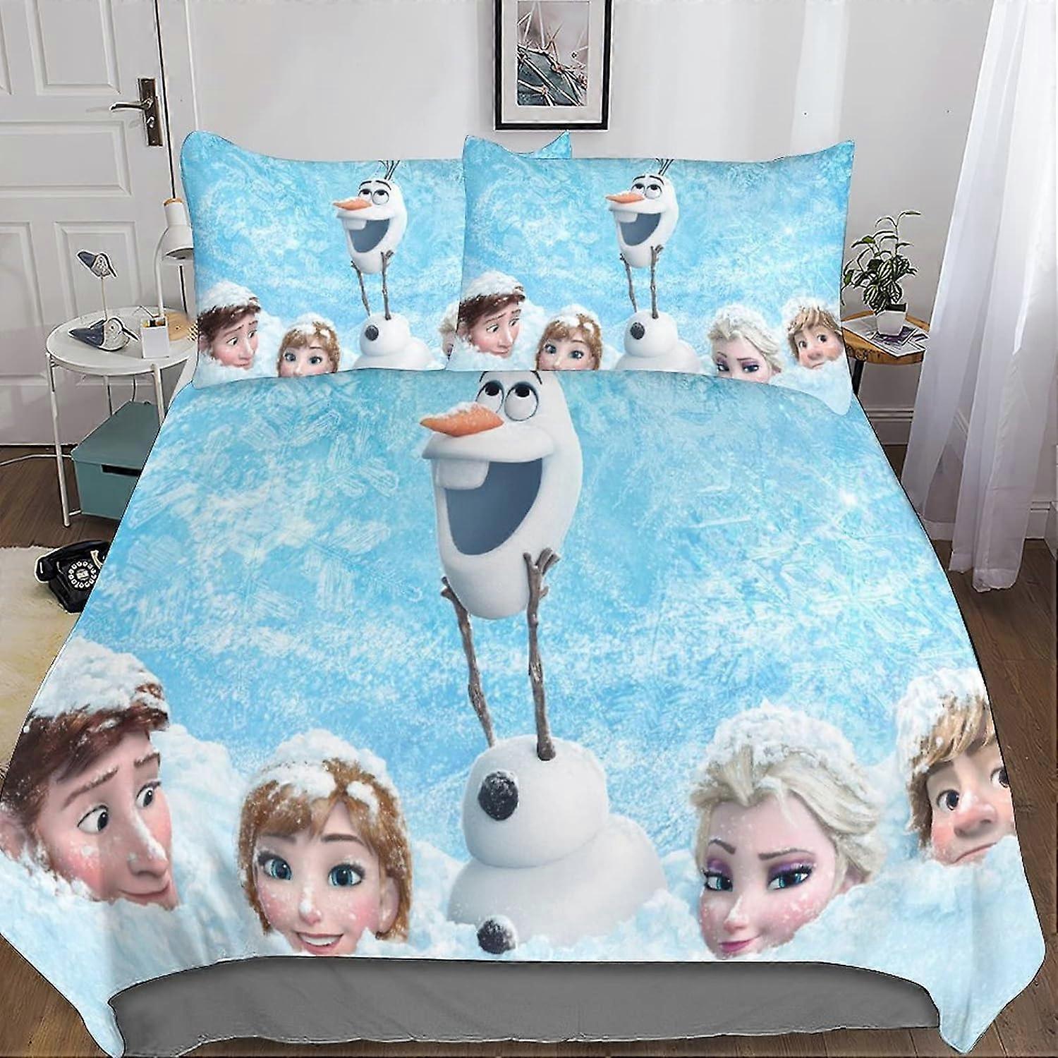 3 Pieces Frozen Duvet Cover Set 3D Bedding Quilt Movie Quilt Cover, Ultra Soft Microfiber with Zipper Closure Pillowcases Double