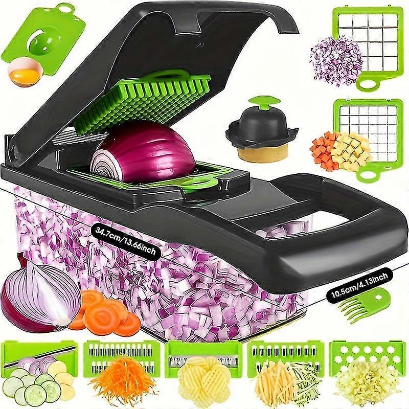 1 conjunto de picador de legumes de cozinha, comida 15 em 1 com 8 lâminas de aço inoxidável e recipiente - ideal para fatiar cebolas, alho e - 13,7x4.