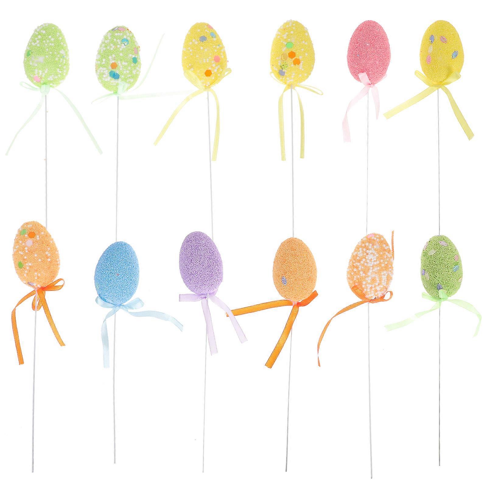 12Pcs Eggs Cupcake Toppers Egg Ornaments Topper Easter Eggs Topper Decor