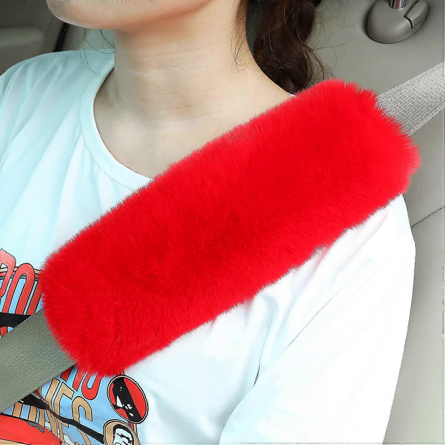 4pcs Car Plush Seat Belt Protector Soft and Comfortable Seat Belt Shoulder(red)