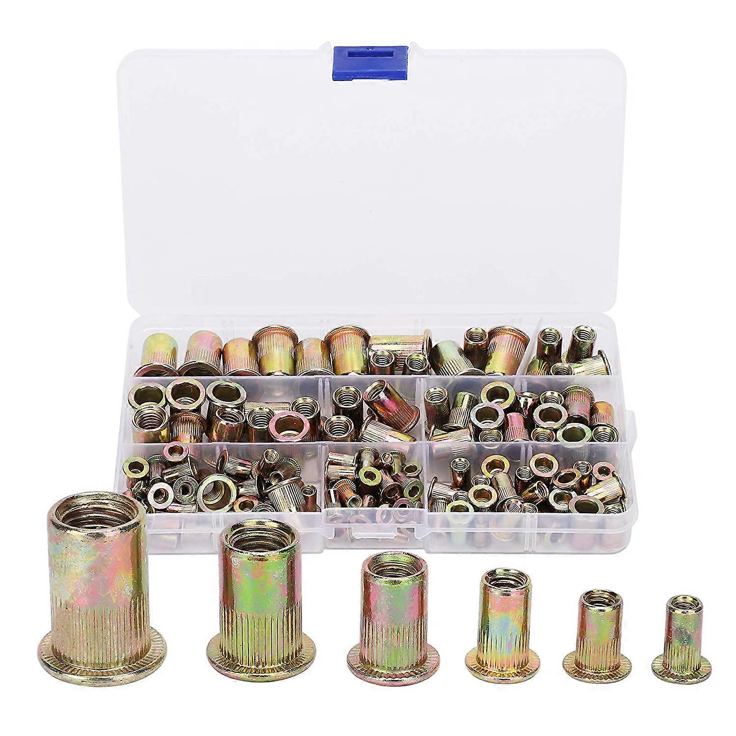 galvanisert naglemutter sett, 150pcs blandet innsats nagle mutter M3/4/5/6/8/10