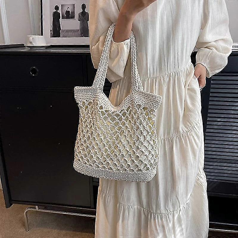 Vintage Bohemian Beach Bag For Women Summer Large Capacity Hollow Rattan Handmade Kintted Travel Shpping Totes