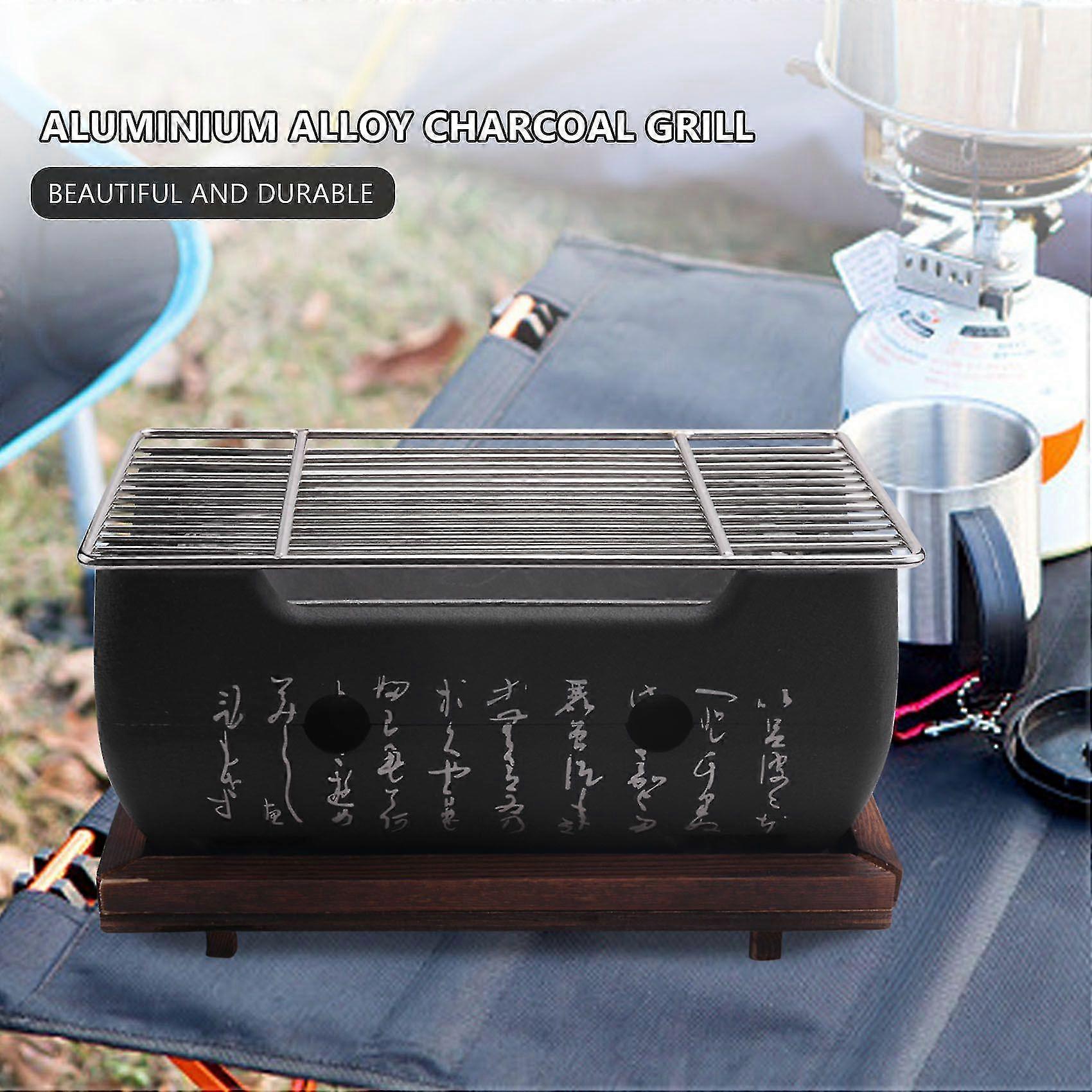 Barbecue Japonais De Table à Charbon Portable - En Alliage D'aluminium, Plaque Bois Isolante, Pour Intérieur/extérieur