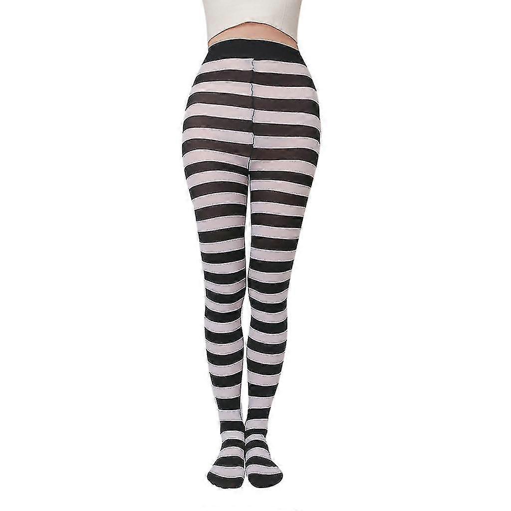 Collants longs à rayures souples femmes Larges collants à rayures horizontales bas opaques