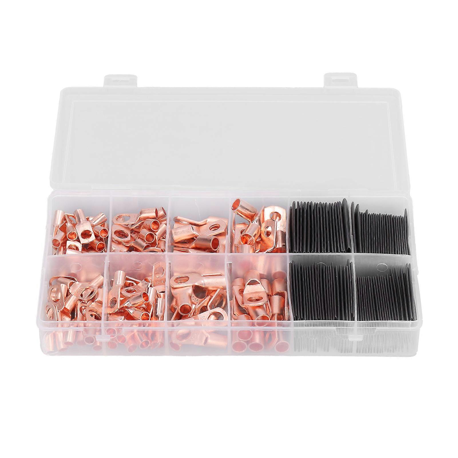 260Pcs Wire Lug Copper Ring Terminal AWG 4 6 8 10 12 with Heat Shrink Tube Set Kit for DIY