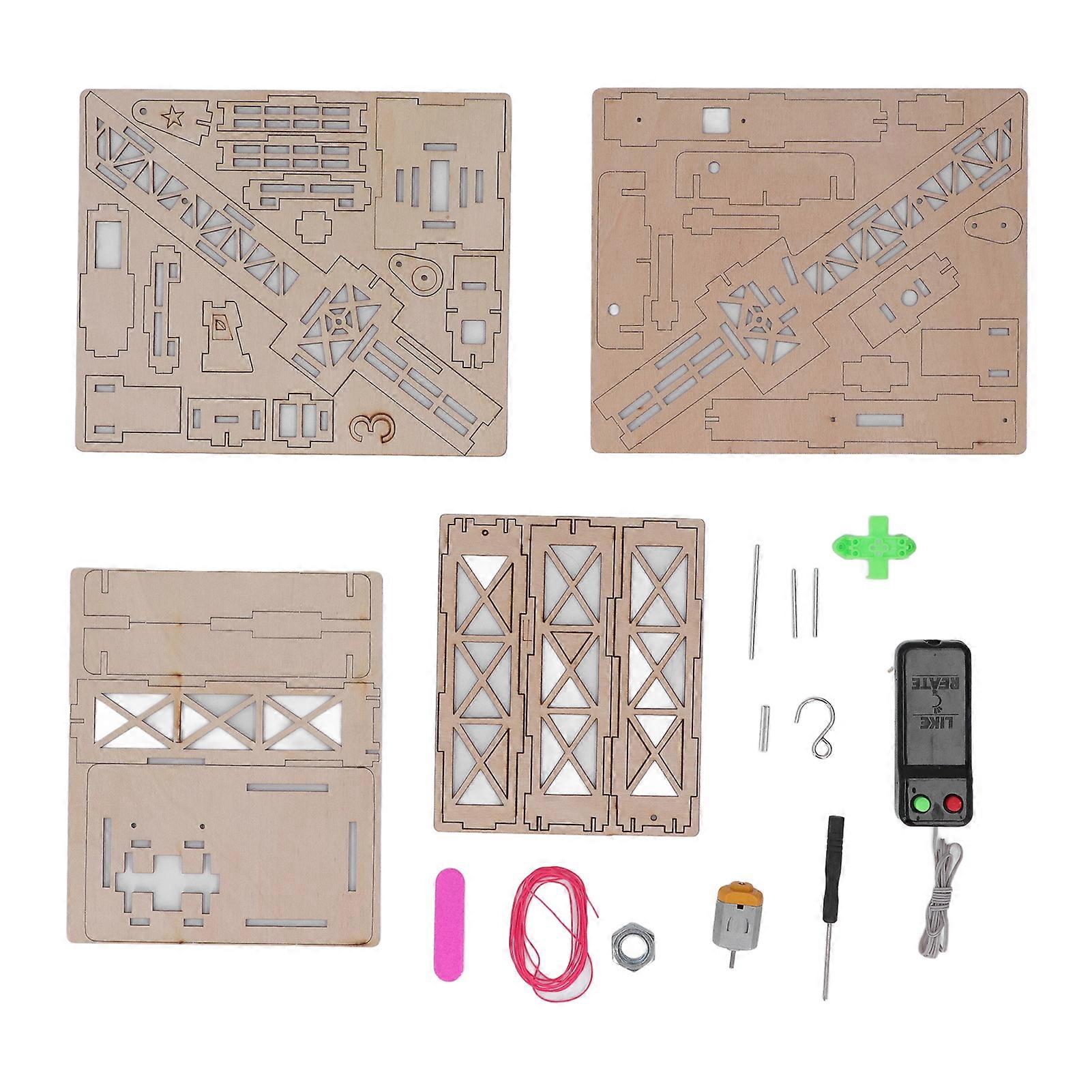 Wooden Crane Model Composite Wood Remote Control Educational 3D Crane Assembly Model for Experiment