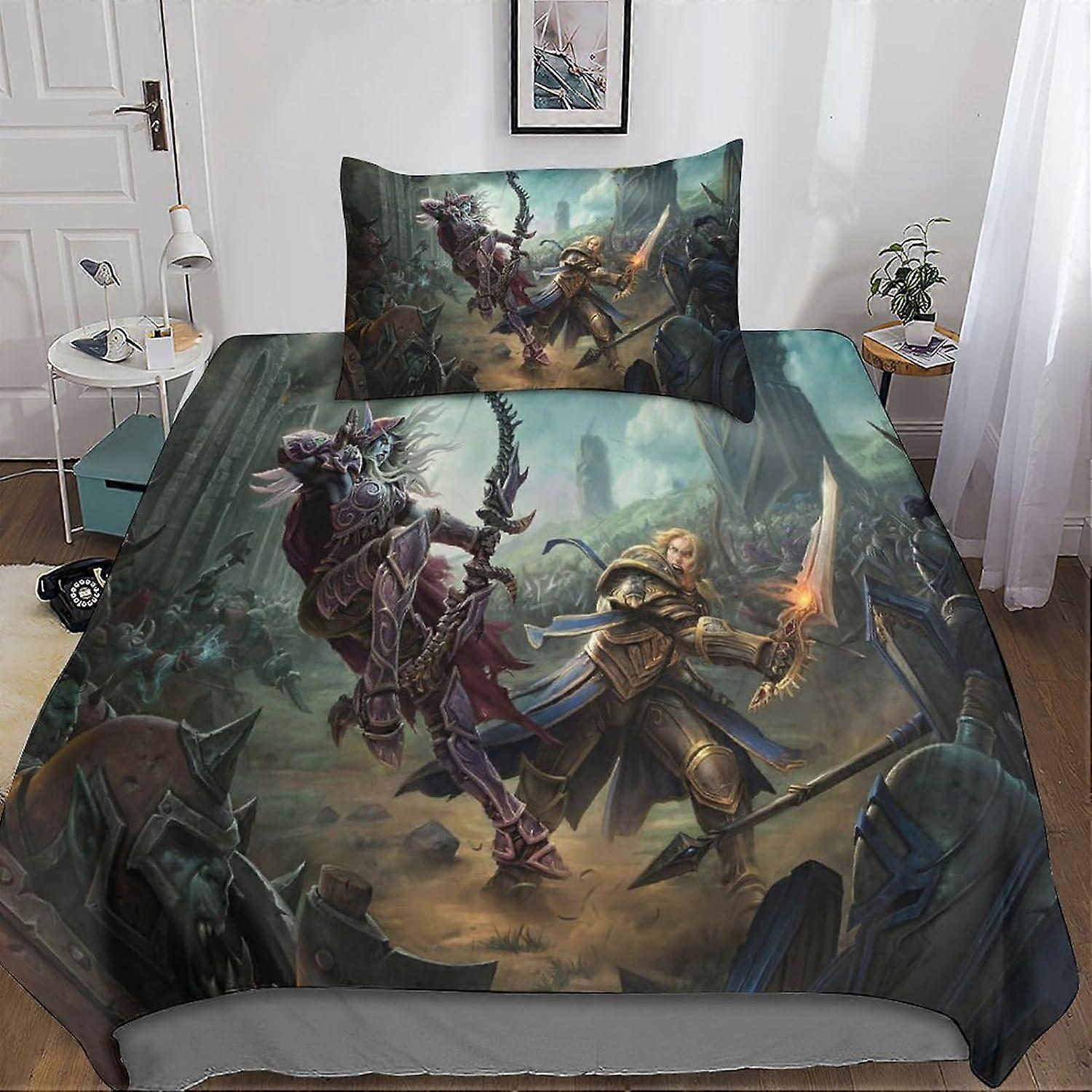 Warcraft Duvet Cover Set, with Pillowcases Microfiber WOW Game Bedding Set with Zipper Closure 2 Pieces for Teens and Adults Single