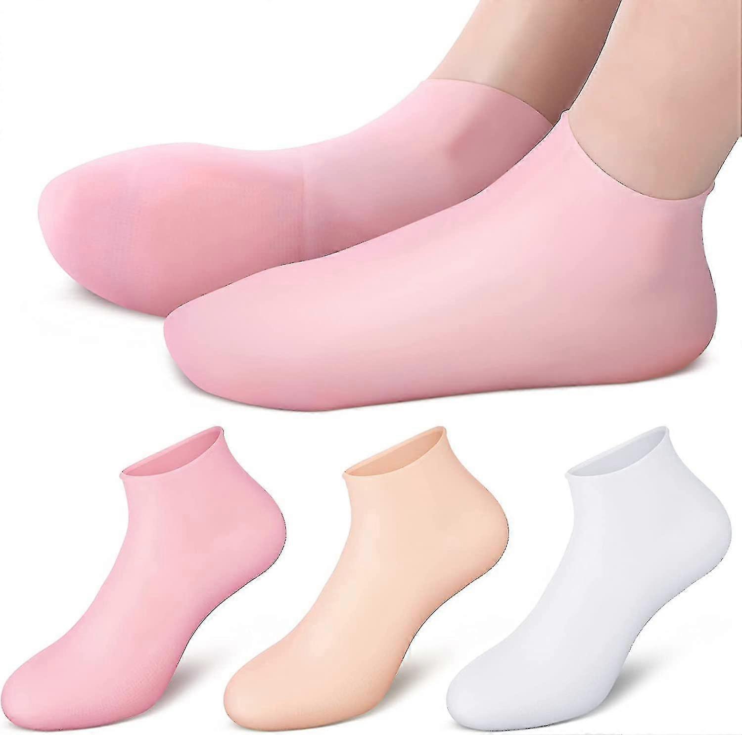 3pairs Silikonsocken, Silikon Feuchtigkeitssocken, Silikon Ferse Socke, Feuchtigkeitsspendende Gel-Socken zur Reparatur trockener Füße rissige Ferse