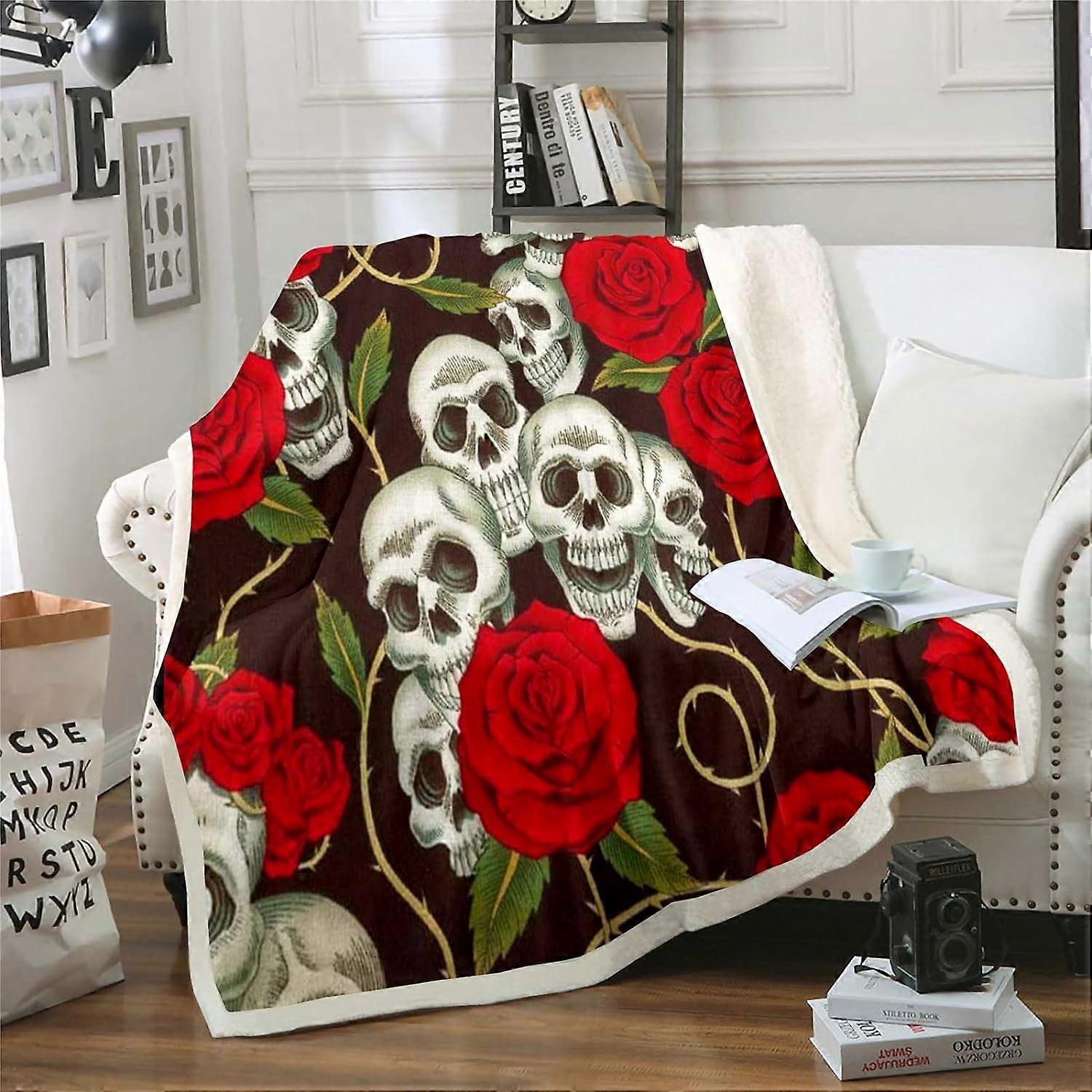 Rose Skull Blanket, Fleece Blankets, Cuddly Blanket Thin Blankets for Sofa, Ultra Soft and Warm Microfibre 3D Print, for Adults and Children