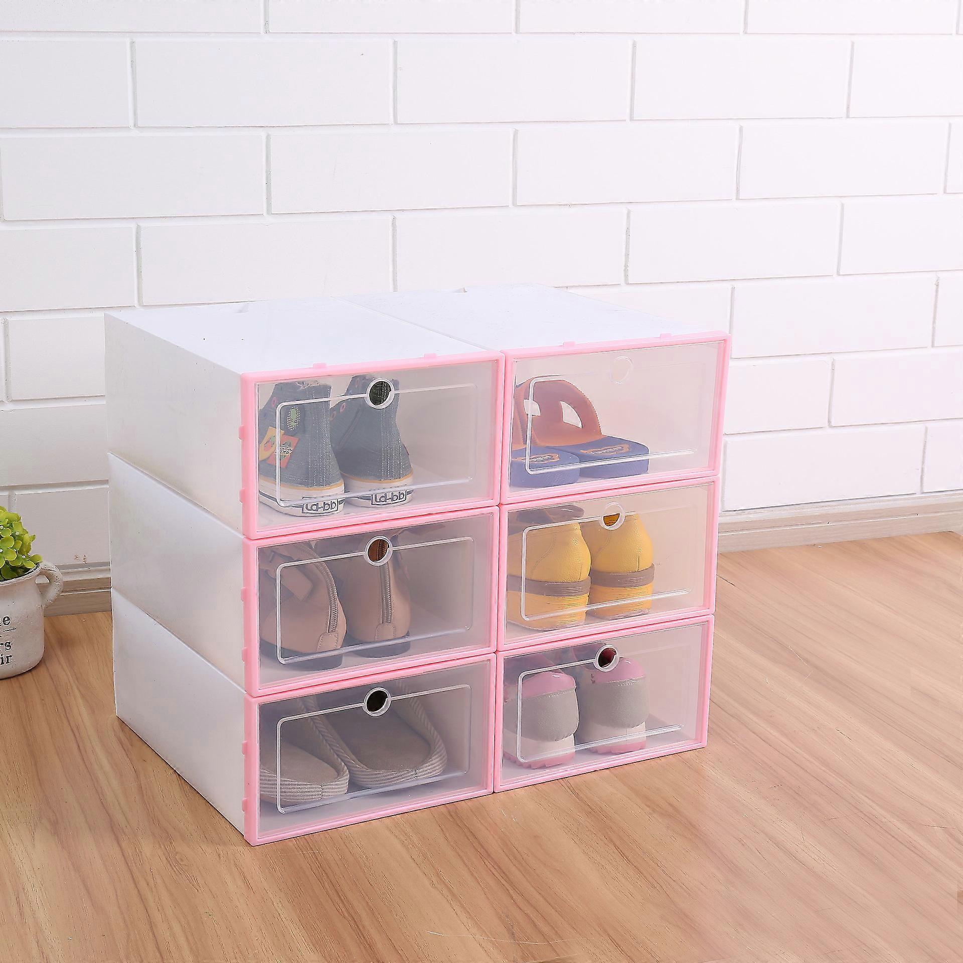 6pcs Plastic Shoe Box Stackable Foldable Shoe Organizer Drawer Storage Case With Flipping Clear Door Ladies Men