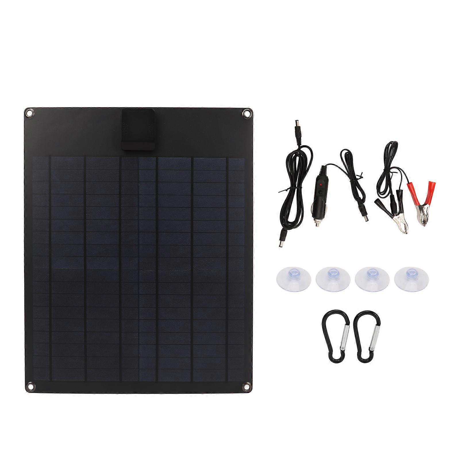 20W 5V 12V solcellepanel Dual Output monokrystallinsk Power Generator Panel Batterilader Kit for bil båt tilhenger RV svart