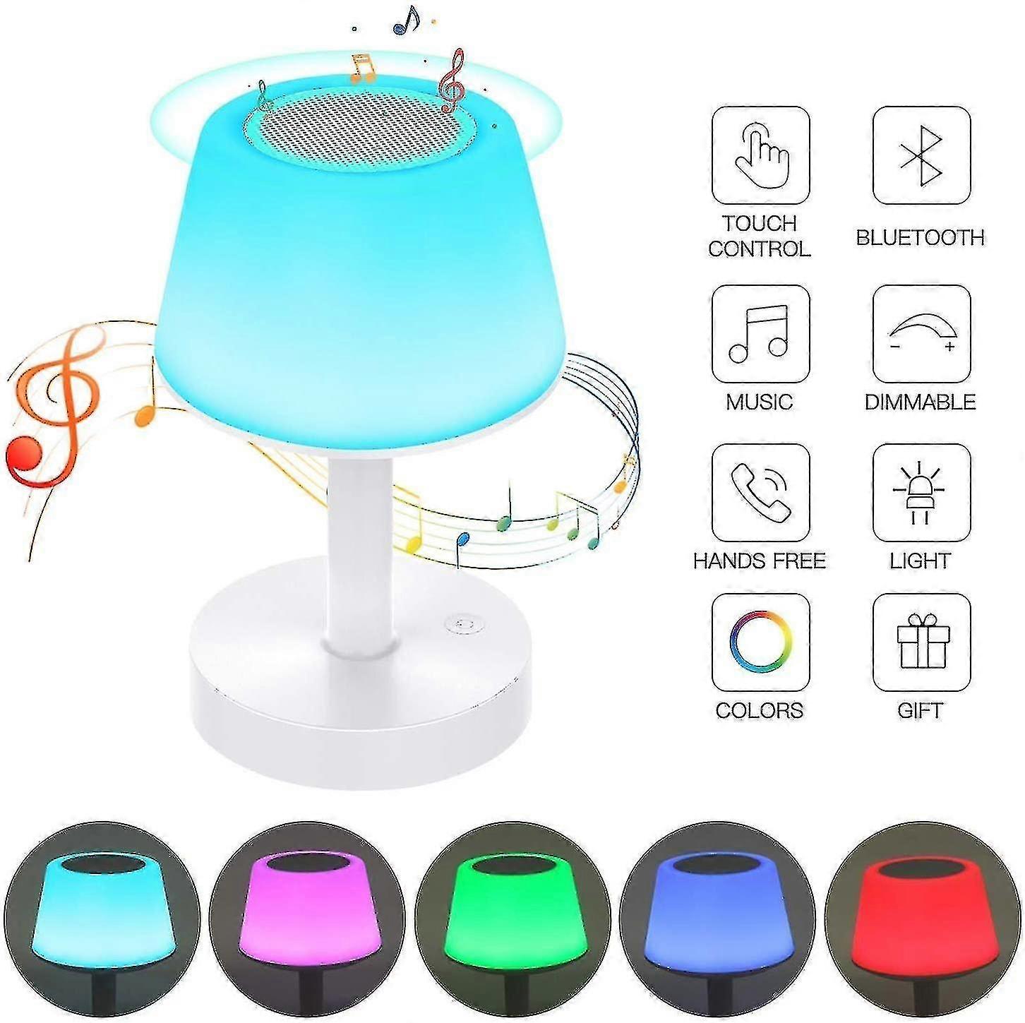 Portable Bluetooth Speaker Led Bedside Lamp, Touch Screen Night Light With Color Changing, Rechargeable Table Lamp With Warm White - Ssxjv