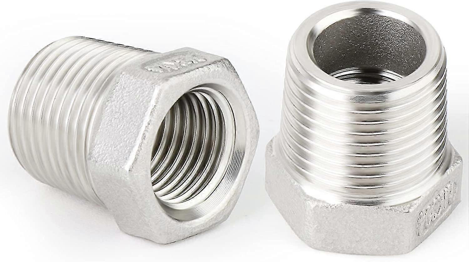 2pcs 1/2" To 1/4" Fe Bsp Hose Adapter Fitting 304 R Hex Ring