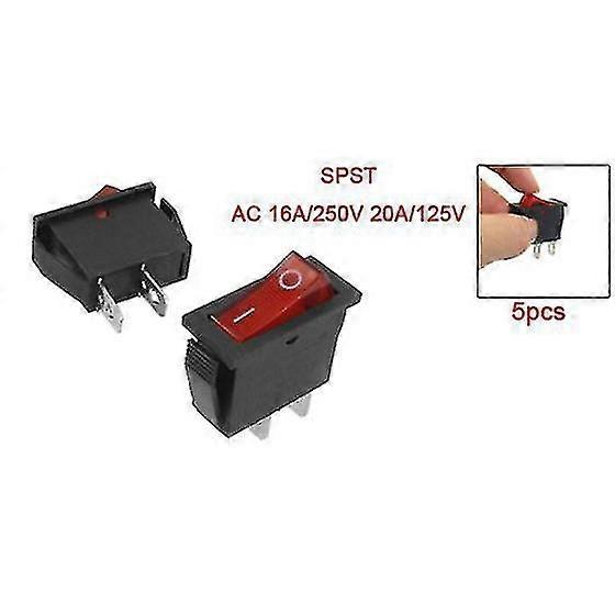 5 Pcs 2 Pin Spst Red Neon Light On/off Rocker Switch Ac 16a/250v 20a/125v